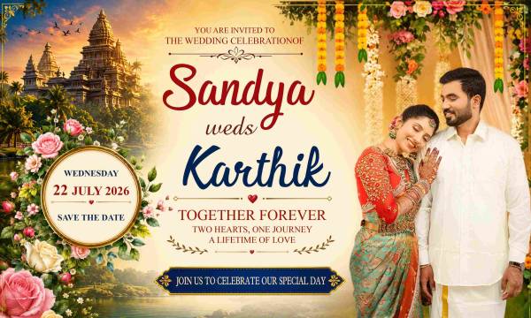 thumbnail Sandhya Weds Karthik Marriage Banner 5x3 PSD