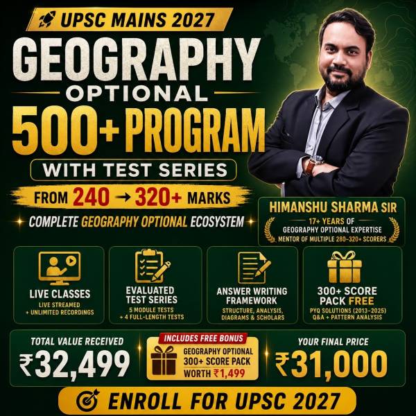 thumbnail Geography Optional 500+ Program for UPSC 2027 (Live) with Test Series