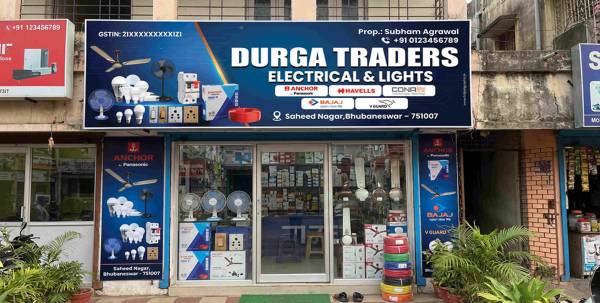 thumbnail Durga Traders Electrical & Lights Shop Banner Design PSD 13x4 Feet
