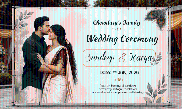 thumbnail Wedding Ceremony Banner PSD Template | 5x3 Feet Editable Flex Design